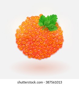Vector red caviar with leaves of parsley