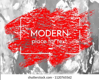 Vector red chalk paint, ink brush stroke, brush, line or texture. Dirty artistic design element, box, frame or background for text on marbling texture
