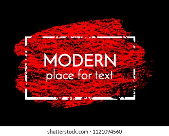 Vector red chalk paint, ink brush stroke, brush, line or texture. Dirty artistic design element, box, frame or background for text