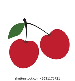 vector red cherries, two cherries, vector cherries with shadows and a white background
