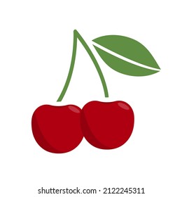 Vector red cherry illustration on white background. Cartoon style cherry illustration. Fresh healthy food. 