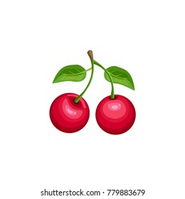 Vector Red cherry isolated on white background.   