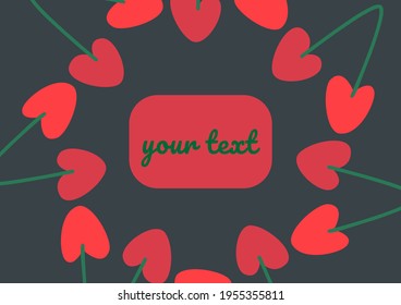 Vector red cherry pattern background. Design for posters. Cherry isolated on black background.