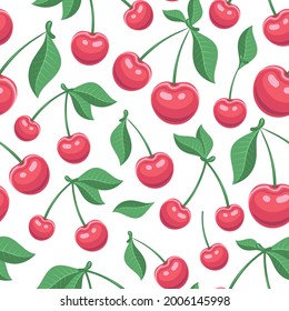 Vector Red Cherry Seamless Pattern