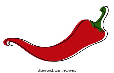 Vector red chili pepper in vintage, retro style. Isolated on white