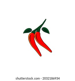 vector red chili and two green leaves