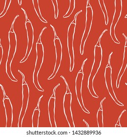 Vector red chilli pepper seamless pattern. Mexican food illustration. Ideal for restaurant menu, kitchen textile and decor.