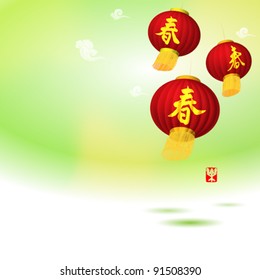 Vector:  red chinese lanterns, happy new Year and CHINESE FESTIVALS, Chinese New Year decorative elements