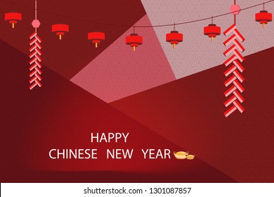 vector of red chinese new year background with lantern firecracker firework
