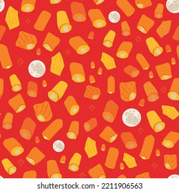 Vector red Chinese Sky lantern festival with full moon background pattern