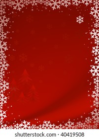 Vector red christmas background with Christmas-tree decorations, stars and snowflakes.