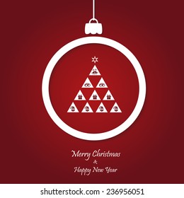 vector red christmas background. cut paper design. xmas card