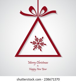 vector red christmas background with snowflakes. cut paper design. xmas card