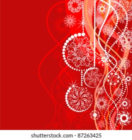 Vector red Christmas background with snowflakes