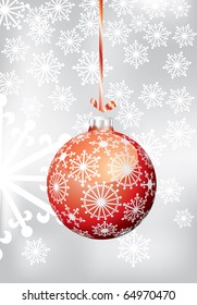 vector red Christmas ball on silver background