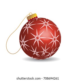 Vector red christmas ball with snowflakes. Isolated toy on white background.