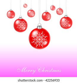 Vector red christmas balls hang one after another