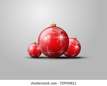 Vector Red Christmas balls on gray background