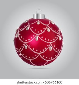 Vector Red Christmas Bauble With Pearls And Glitter