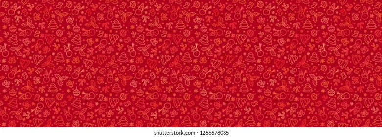 Vector red Christmas doodle style pattern with new year hand drawn holidays symbols