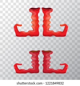 vector red christmas elf shoes collection icon isolated on transparent background. vector funky red cartoon boots set