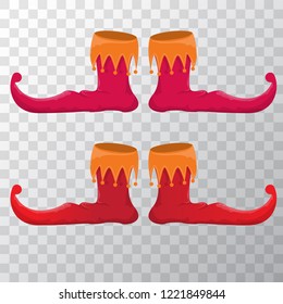 vector red christmas elf shoes collection icon isolated on transparent background. vector funky red cartoon boots set
