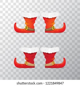 vector red christmas elf shoes collection icon isolated on transparent background. vector funky red cartoon boots set
