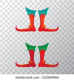 vector red christmas elf shoes collection icon isolated on transparent background. vector funky red cartoon boots set