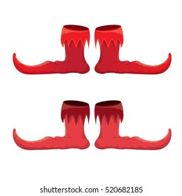vector red christmas elf shoes collection icon isolated on white. vector funky red cartoon boots set