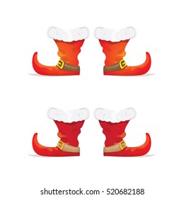 vector red christmas elf shoes collection icon isolated on white. vector funky red cartoon boots set