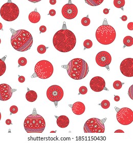Vector red christmas ornaments seamless pattern print background.