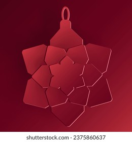 Vector red christmas paper cut 3d snow flake pendant on bordeaux colored background. Xmas design elements for presentation, banner, cover, web, flyer, card, sale, poster, slide and social media	