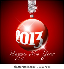 Vector red Christmas realistic baubles with the numbers of new year 2013