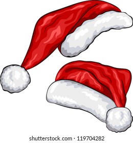 Vector red Christmas Santa Claus hats isolated on white background