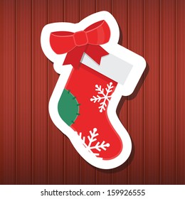 Vector Red Christmas Stocking on Wooden Background