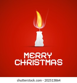 Vector Red Christmas Template with Burning Candle 