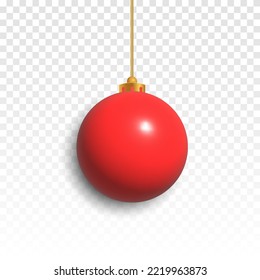 Vector red Christmas tree toy on an isolated transparent background. Christmas tree ball png. Christmas decorations.