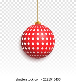 Vector red Christmas tree toy on an isolated transparent background. Christmas tree ball png. Christmas decorations.