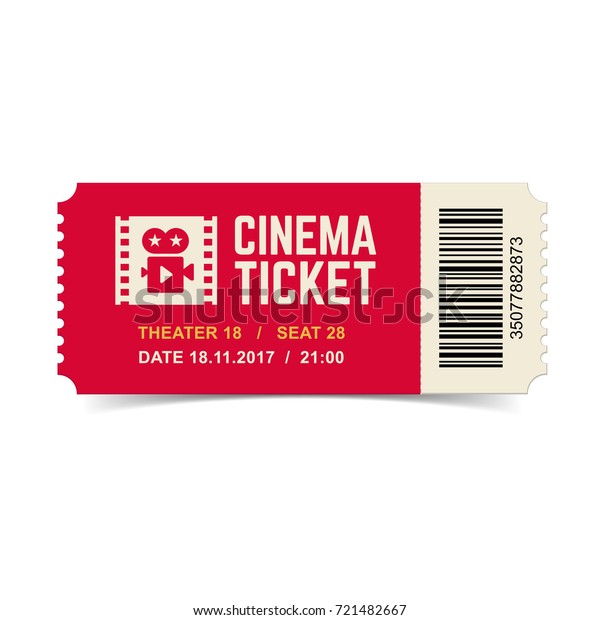 Vector\
red cinema ticket isolated on white\
background.