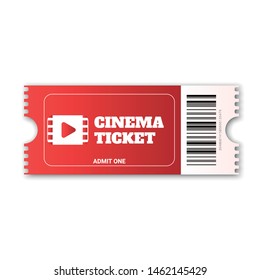 Vector red cinema ticket.  Realistic cinema entrance ticket.