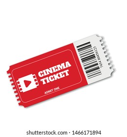 Vector red cinema ticket.  Realistic cinema entrance ticket.