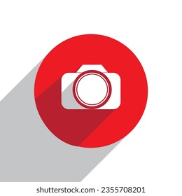 Vector red circle camera gray shadow icon. Eps10