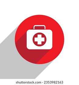 Vector red circle medical kit gray shadow icon. Eps10