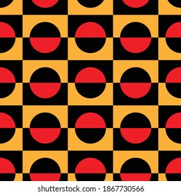 vector Red circle pattern on a black and orange square background illustration style