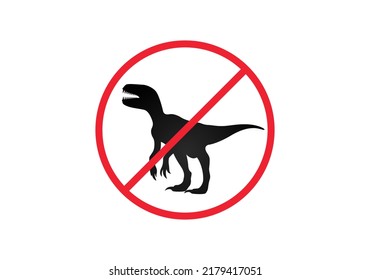 Vector red circle sign, do not enter. Dinosaurs stop sign. Stop raptor silhouette. Ban element T-rex. Black silhouette wild animal, do not entry. Alert symbol wildlife. Road attention illustration