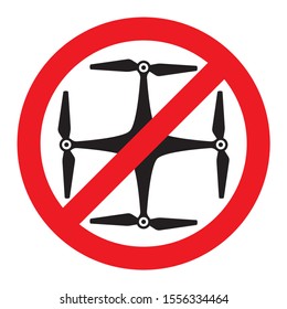Vector red circle sign - flights with drone prohibited zones. Isolated on white background.