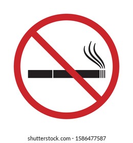 Vector red circle sign - silhouette cigarette. Isolated on white background.
