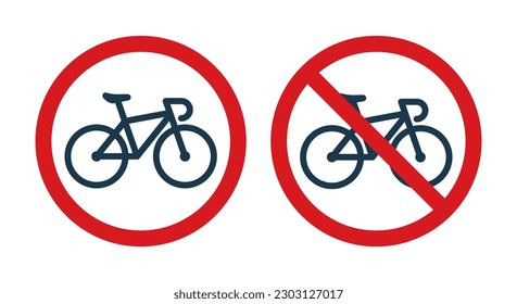 Vector red circle traffic sign - silhouette bicycle. Isolated on white background.