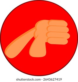 Vector of a red circular icon with thumbs down symbol, representing an objection or negative affirmation. This graphic element visually communicates disapproval or negativity.
