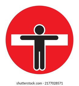 Vector red circular road sign no entry with figure silhouette. Isolated on white background.